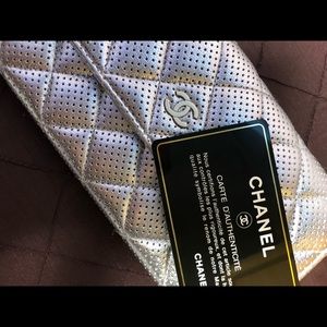 CHANEL Metallic Quilted Perforated Wallet